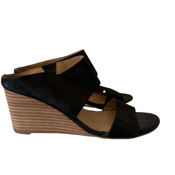 Franco Sarto 8 Black Wedge Leather Sandals - Picture 3 of 8